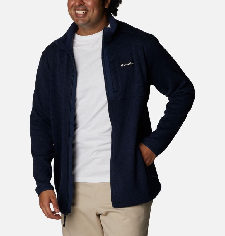 Men's Columbia Sweater Weather Full Zip Fleece Jackets Navy | Plus Size CA-Q0586